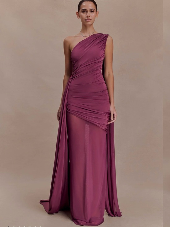 Meshki Dresses & Skirts - Meshki Asher Dress (LIKE NEW!) - One-Shoulder Draped Gown in Neutral Plum